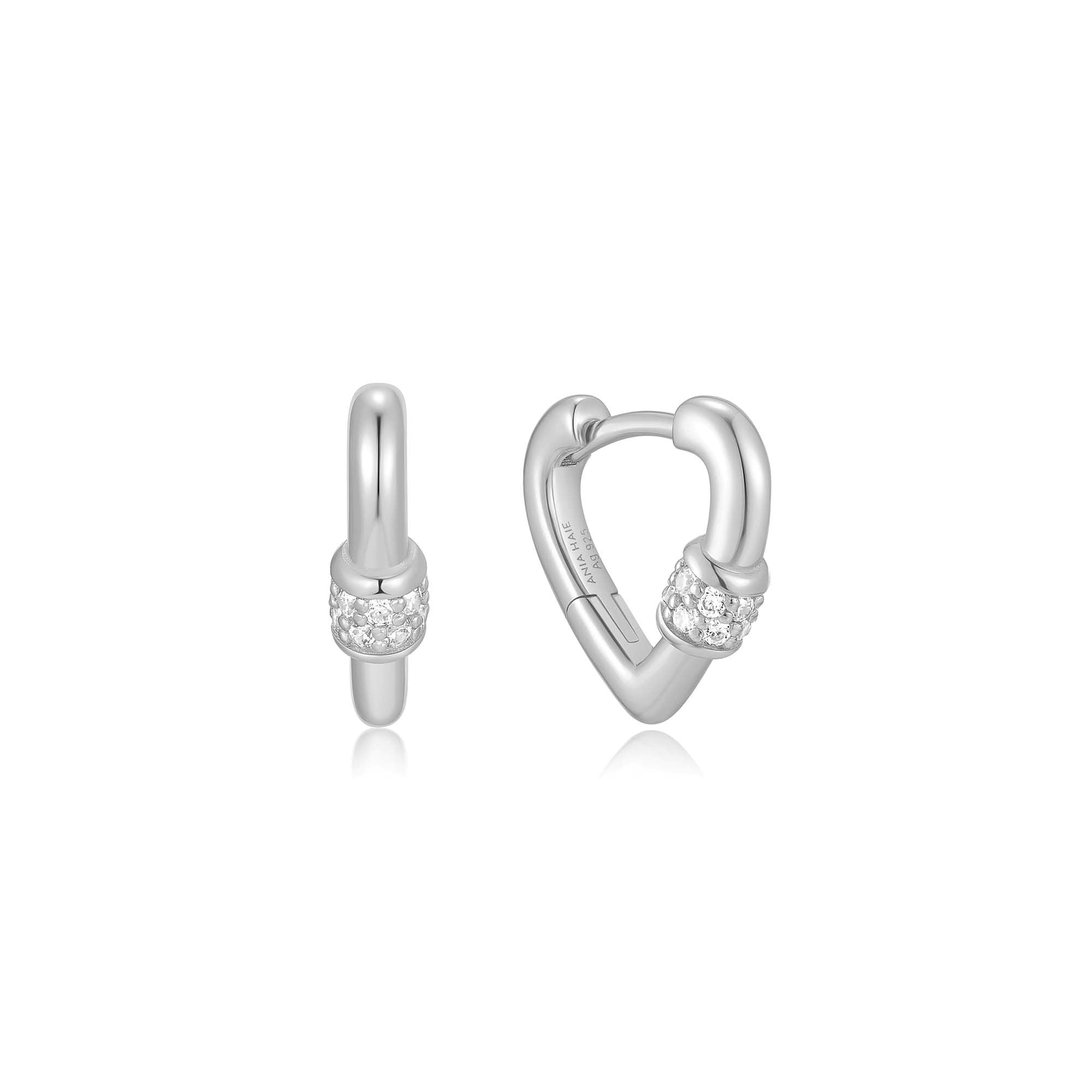 Silver Mini Heart Clasp Huggie Hoop Earrings