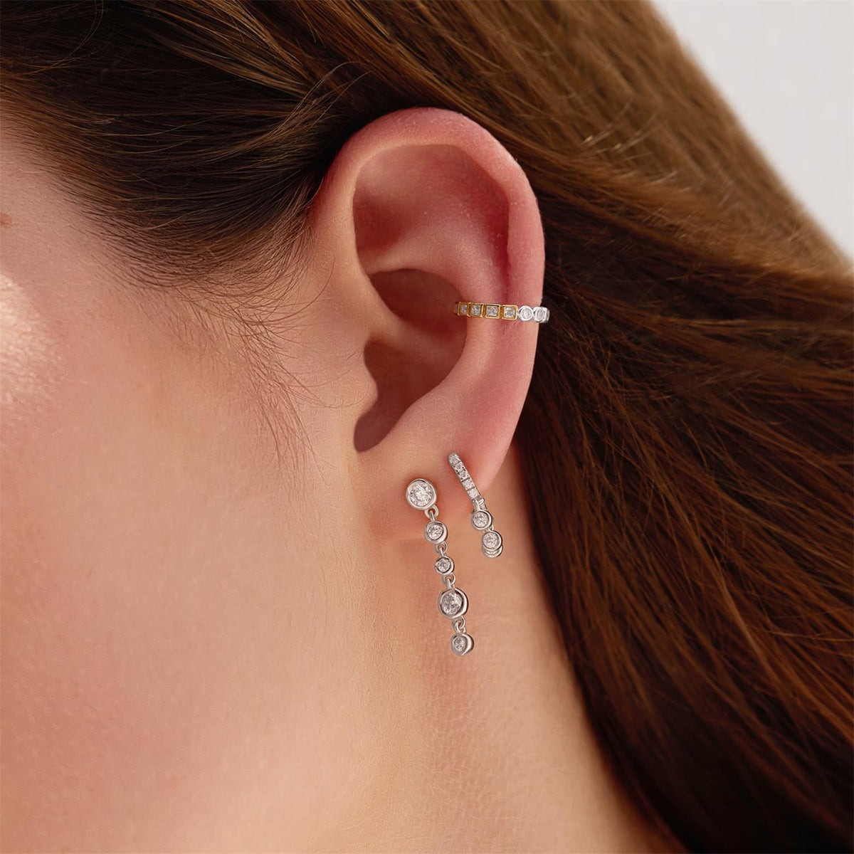 Ania Haie Silver Molten Cascade Bezel-Set Drop Stud Earrings