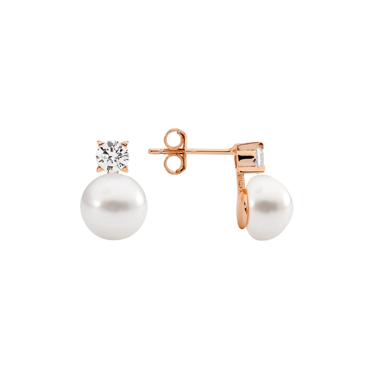 Rose Gold Plated Sterling Silver Cubic Zirconia Pearl Earrings