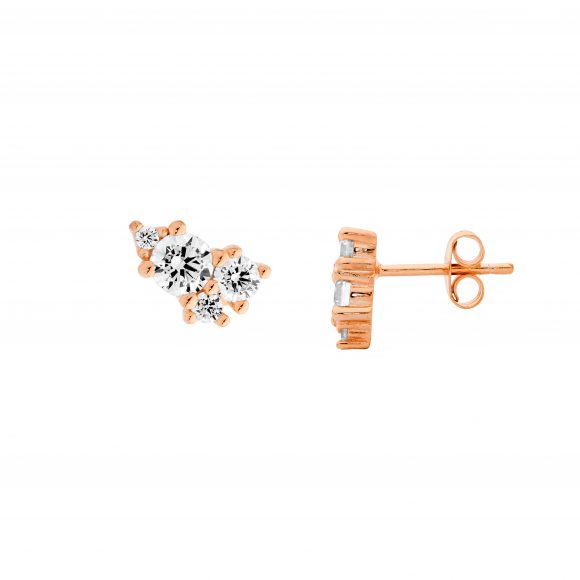 Rose Gold Plated Sterling Silver Cubic Zirconia Stud Earrings