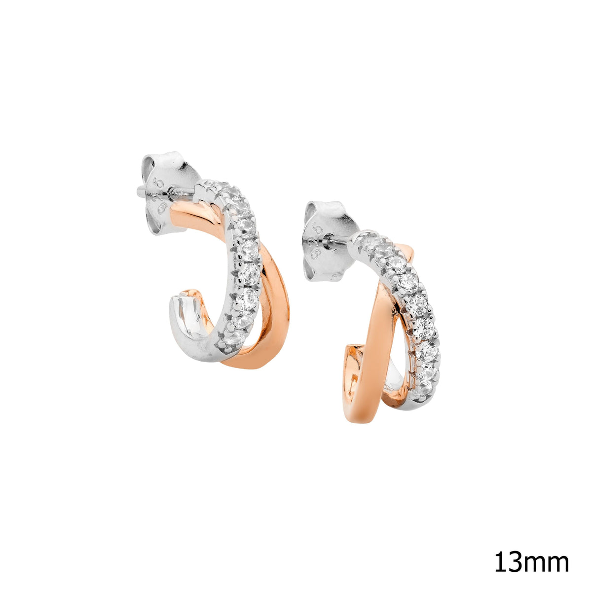Rose Gold Plated Sterling Silver Cubic Zirconia Hoop Earrings