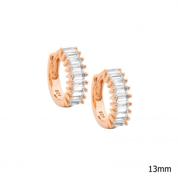 Rose Gold Plated Sterling Silver Cubic Zirconia Hoop Earrings
