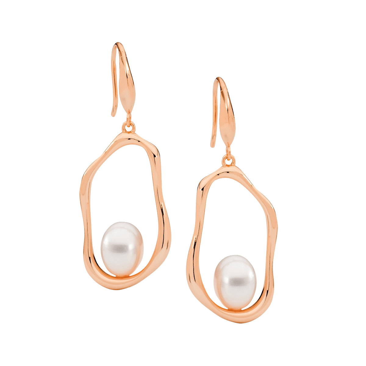 Rose Gold Plated Sterling Silver Pearl Earrings