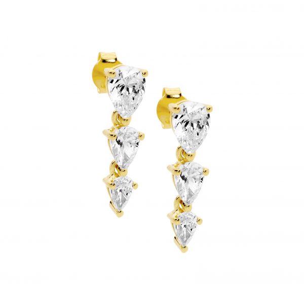 Gold Plated Sterling Silver Cubic Zirconia Drop Earrings