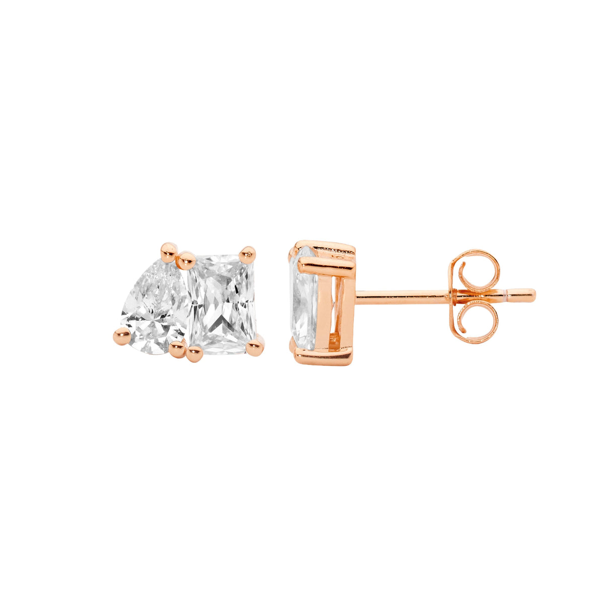 Rose Gold Plated Sterling Silver Cubic Zirconia Stud Earrings
