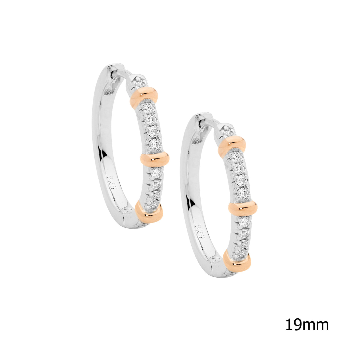 Rose Gold Plated Sterling Silver Cubic Zirconia Hoop Earrings