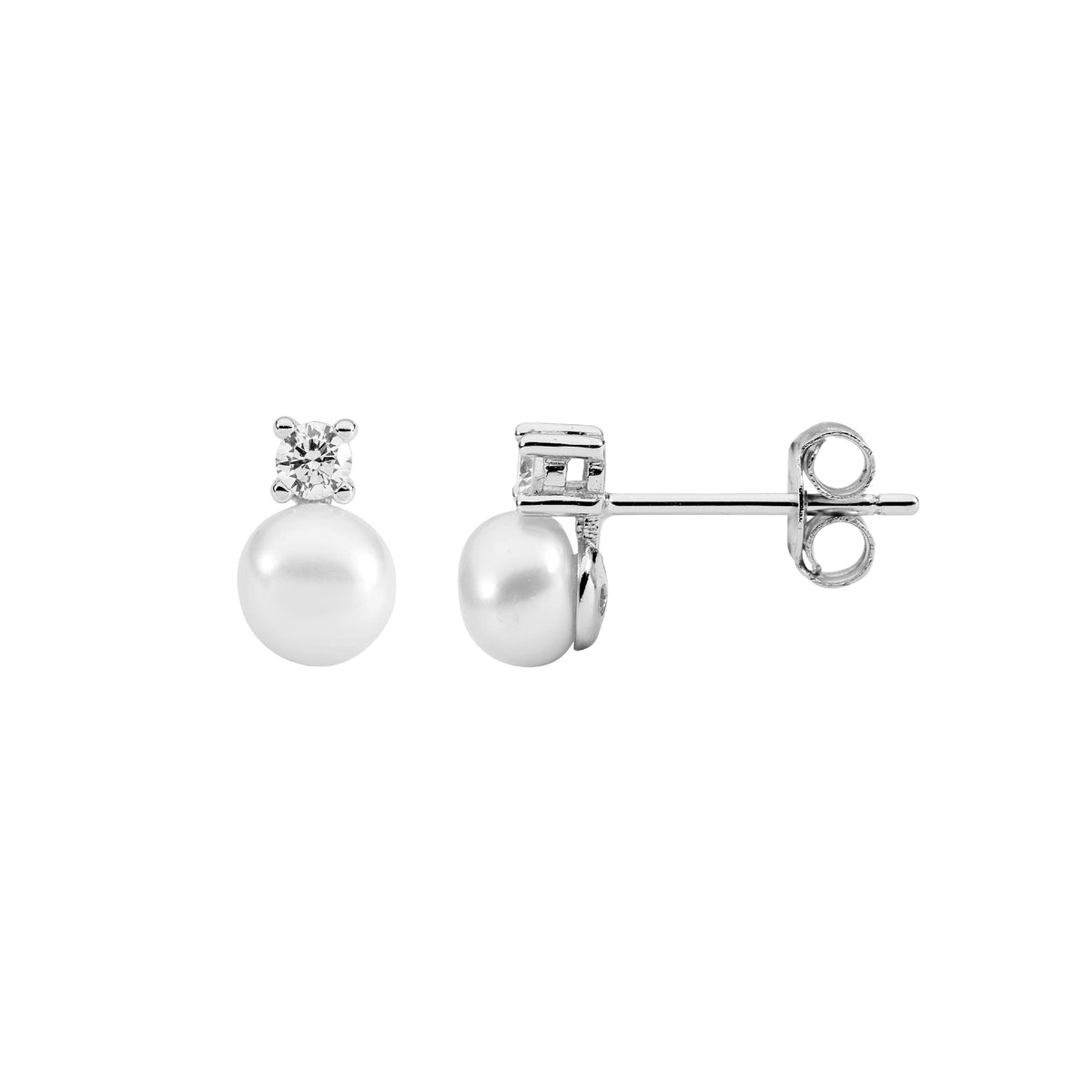 Sterling Silver Cubic Zirconia Pearl Earrings