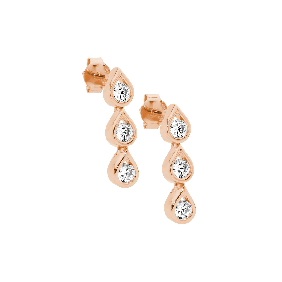 Rose Gold Plated Sterling Silver Cubic Zirconia Drop Earrings
