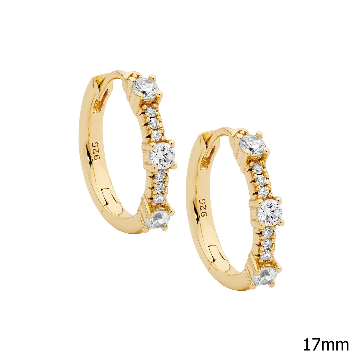 Gold Plated Sterling Silver Cubic Zirconia Huggie Earrings