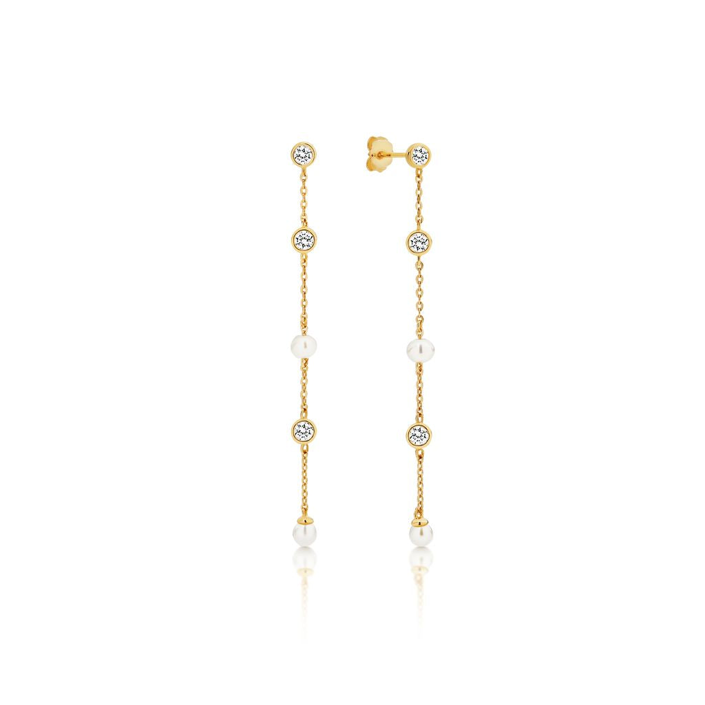 9ct gold earrings with freshwater pearls and cubic zirconia