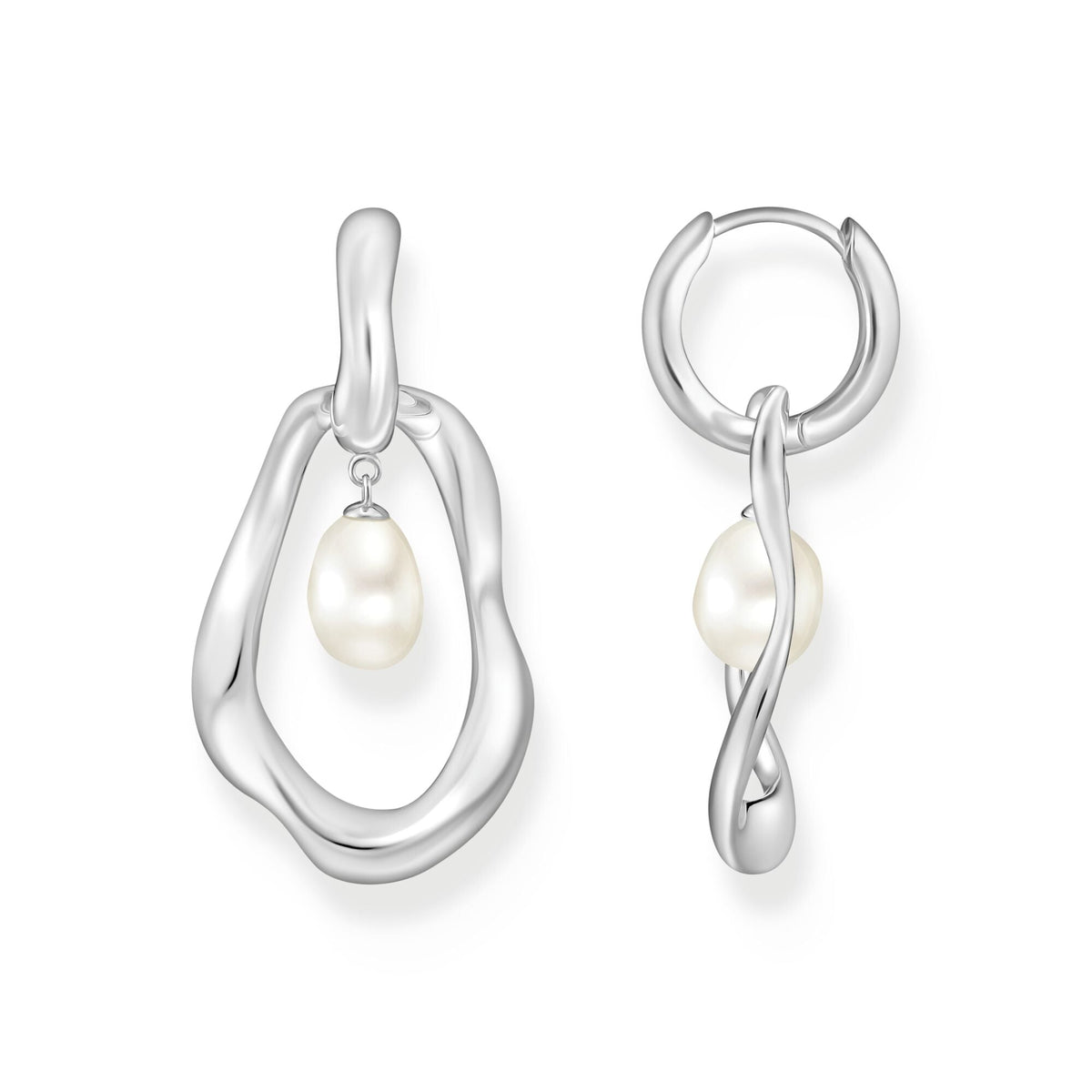 THOMAS SABO Hoop Earrings with Freshwater Pearls In Silver
