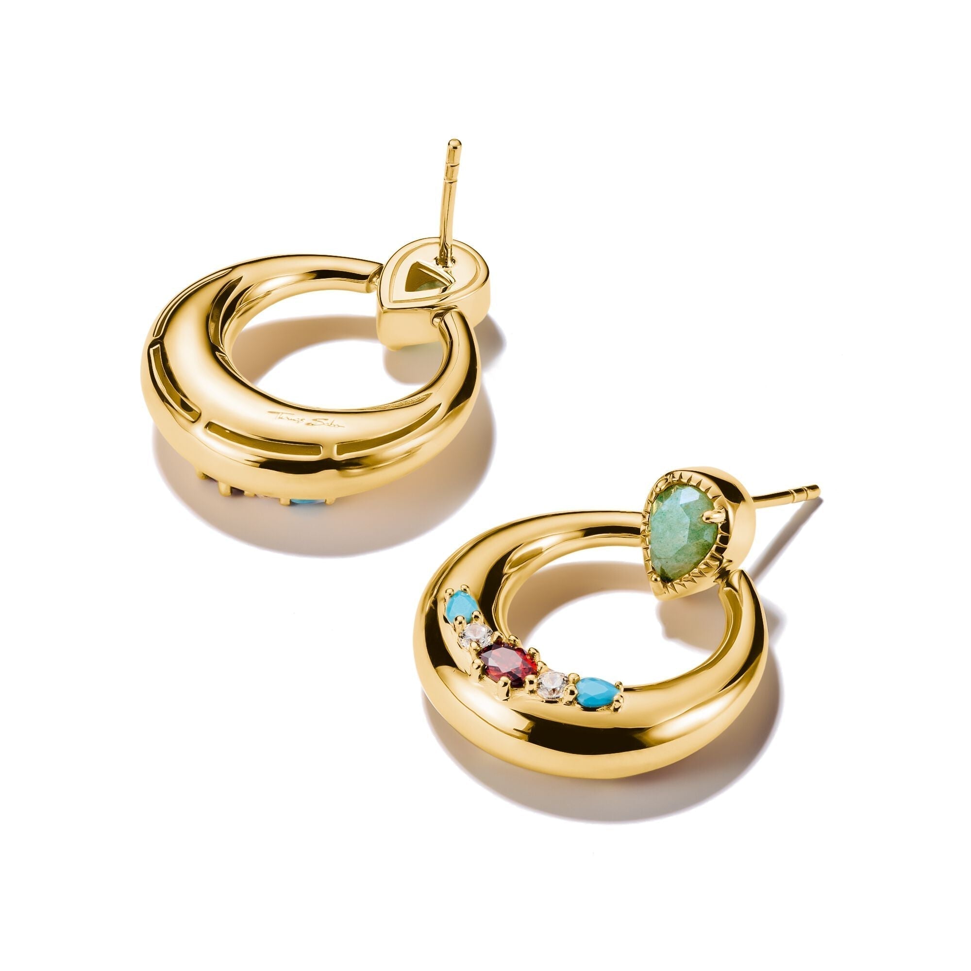 THOMAS SABO Half-Hoop Earrings with Green, White & Red Stones