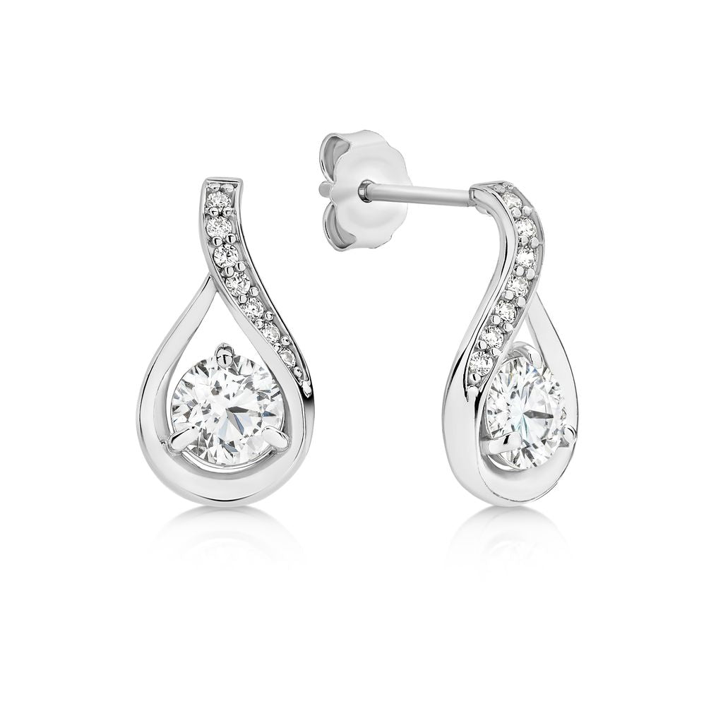 9ct white gold pear shape cubic zirconia studs