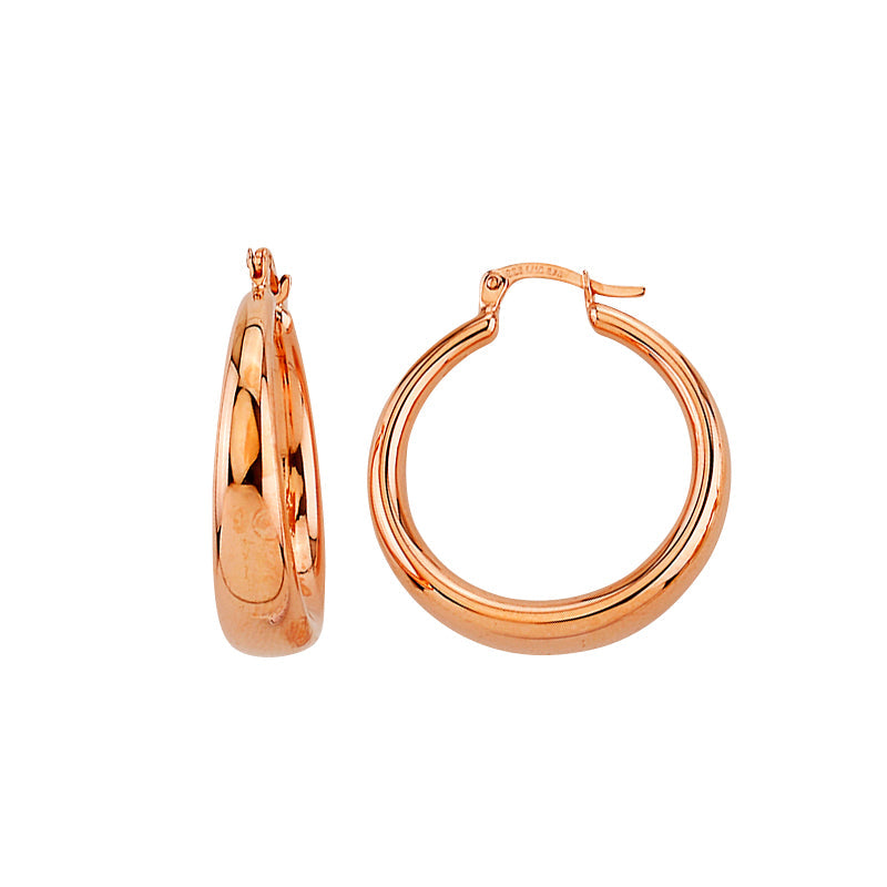 9ct Rose Gold Silver Bonded Tapered Hoop Earrings