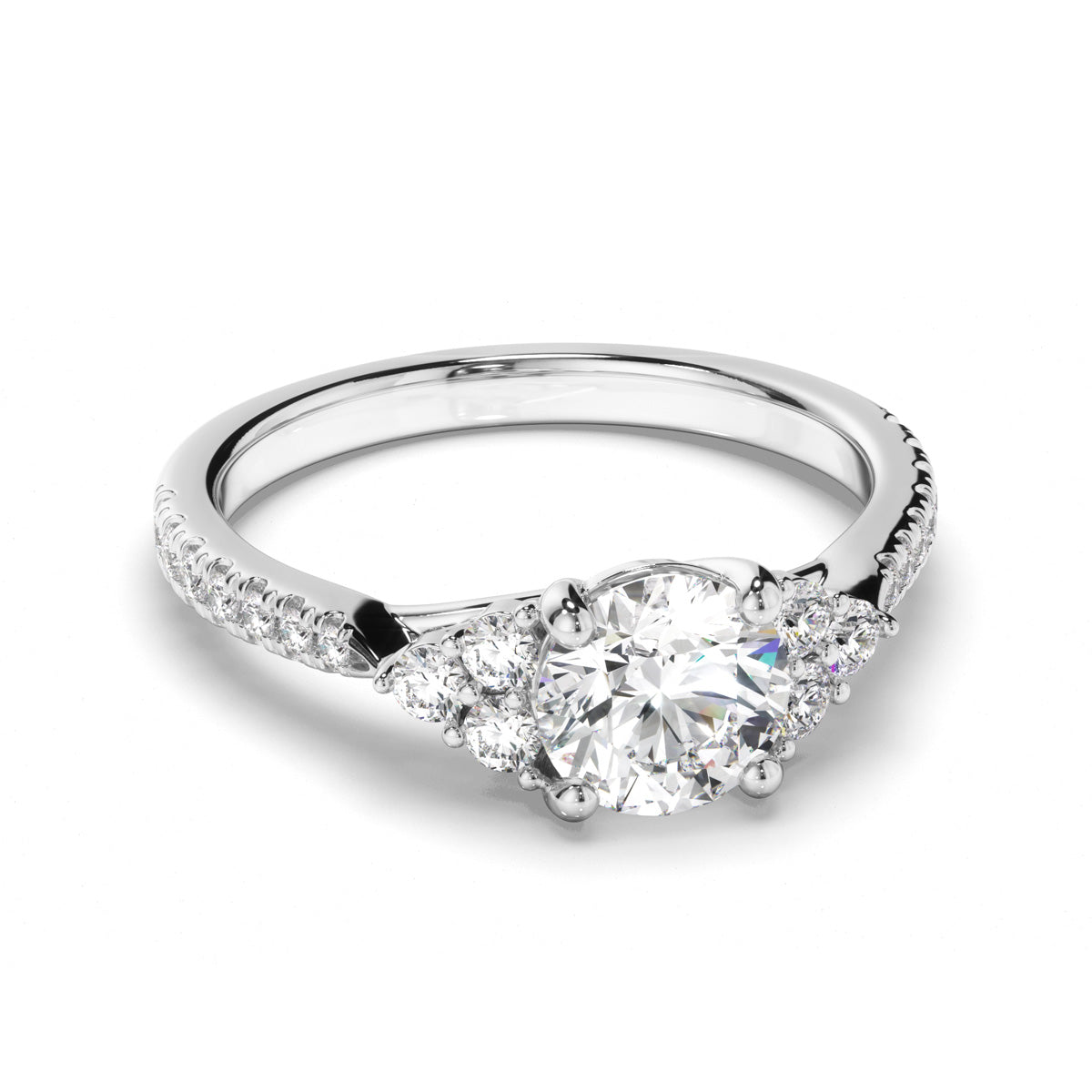 Round Brilliant Cut Diamond Engagement Ring with Diamond Sides