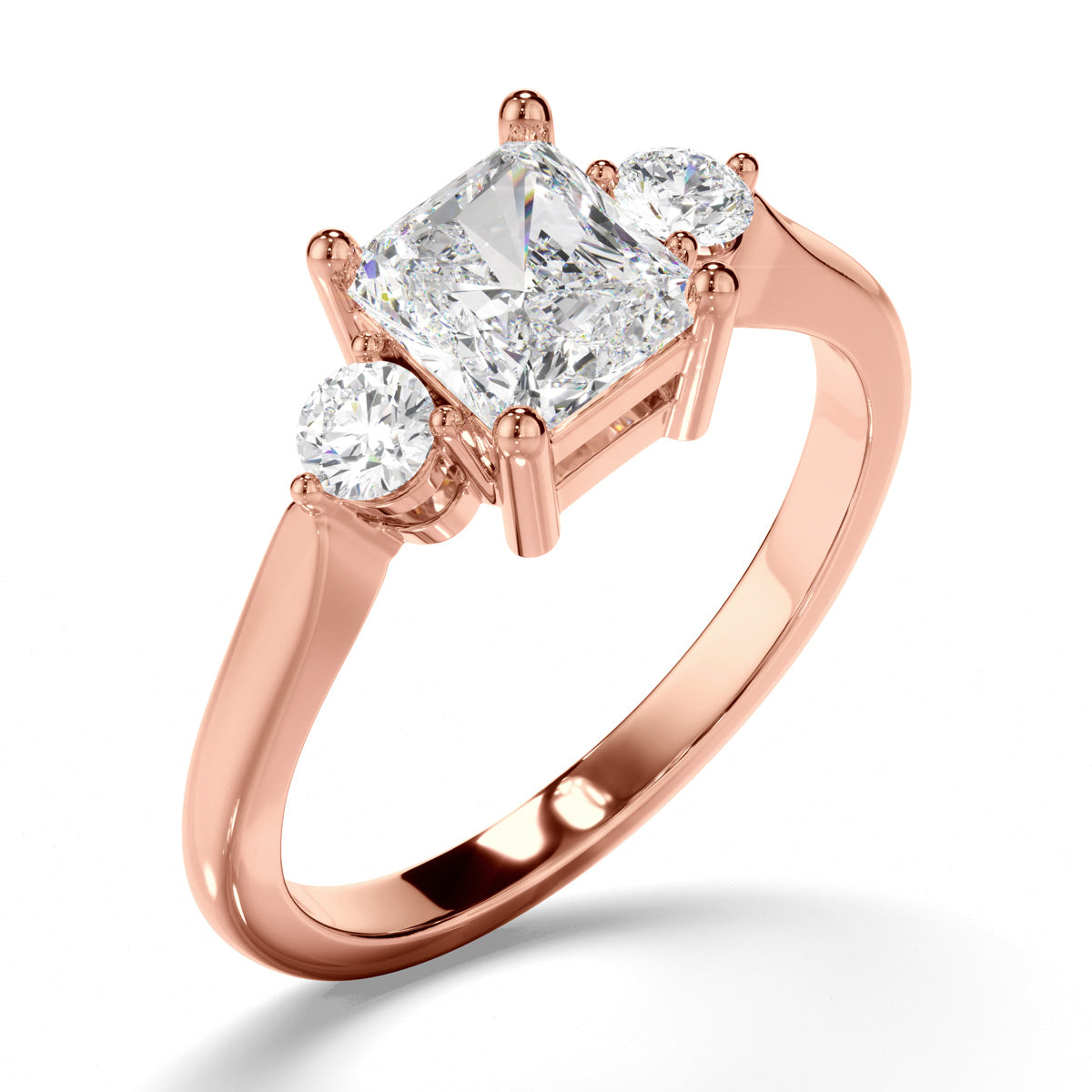 Radiant Cut Diamond Trilogy Engagement Ring with Round Brilliant Sides