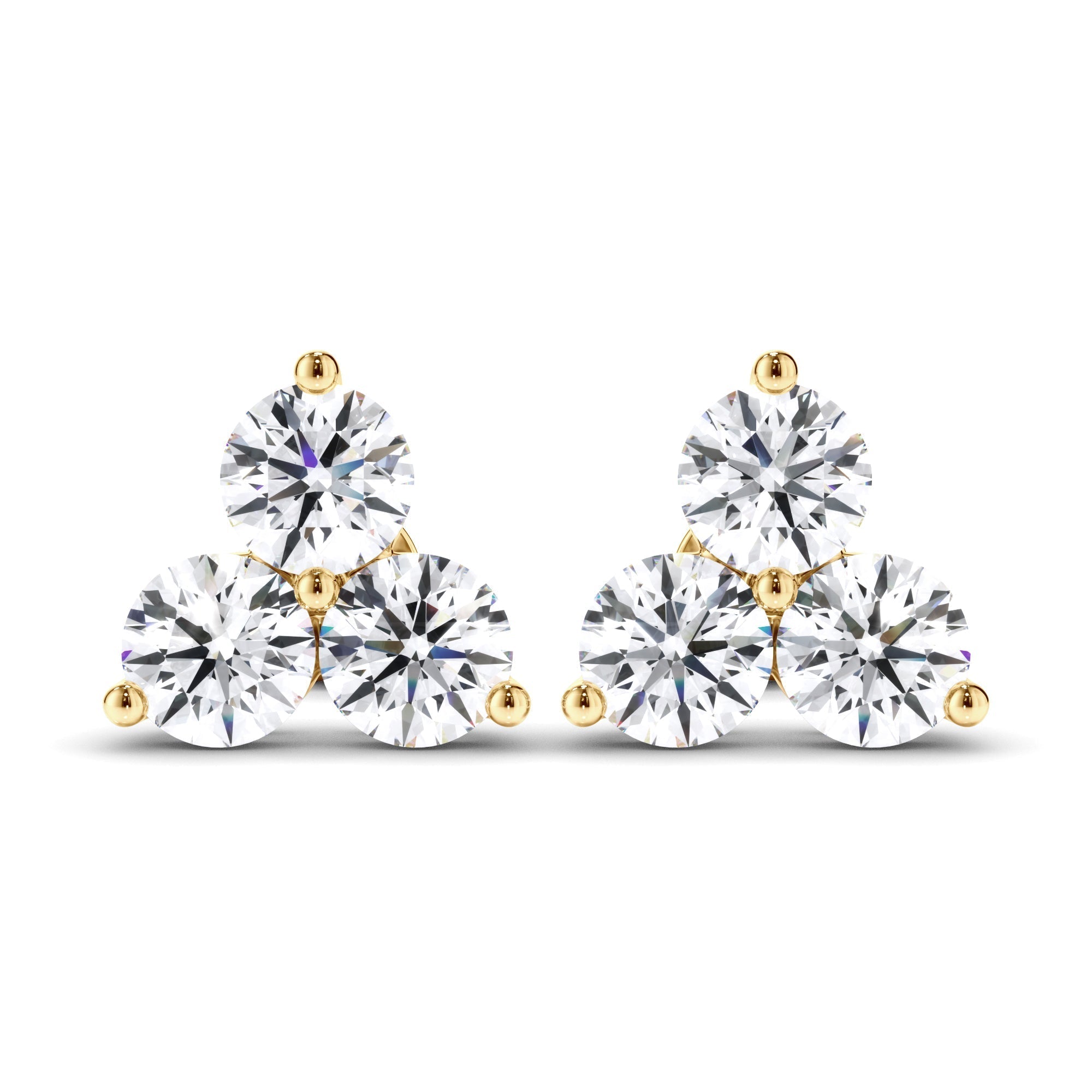 Round Brilliant Cut Diamond 3-Stone Stud Earrings