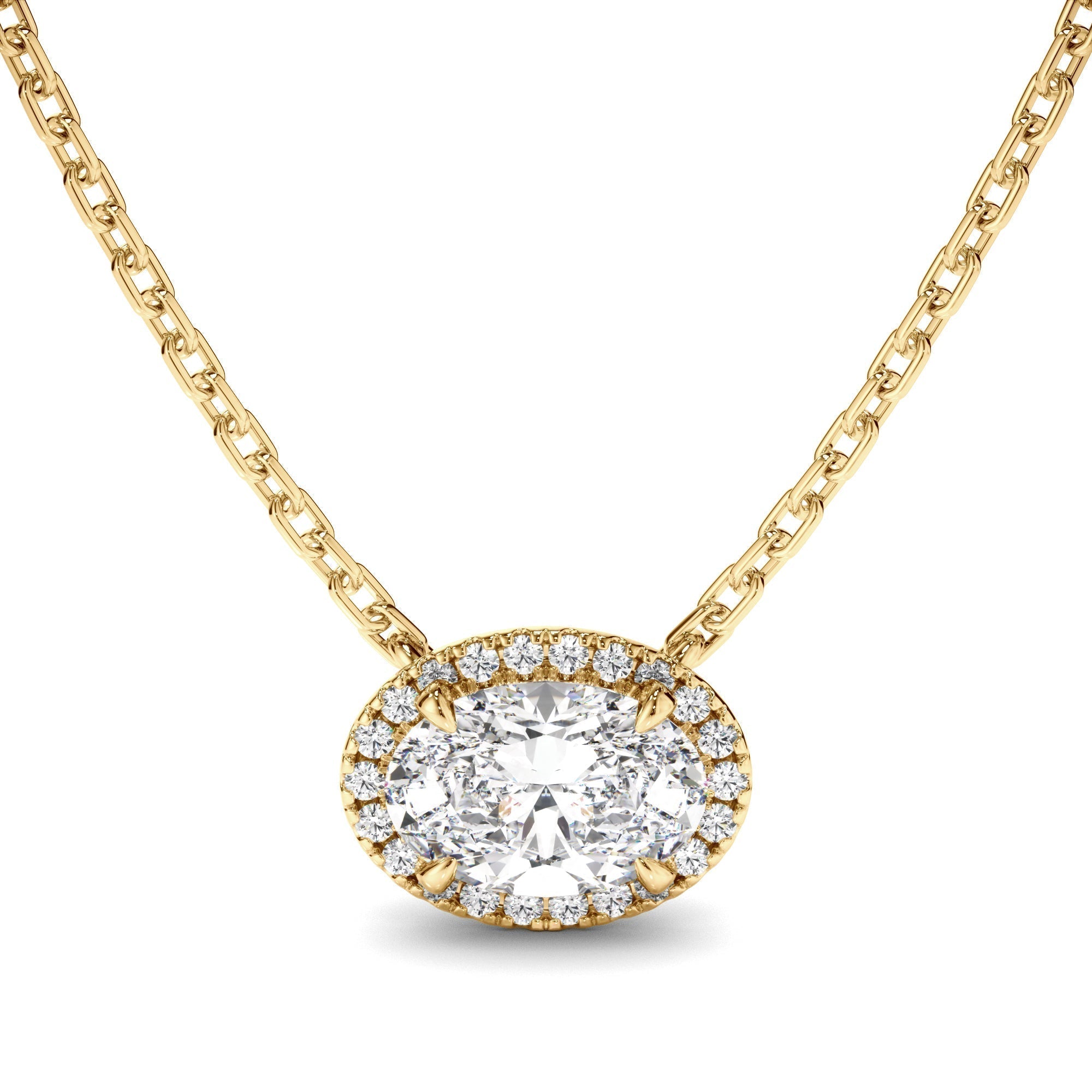 East West Oval Cut Diamond Halo Necklet