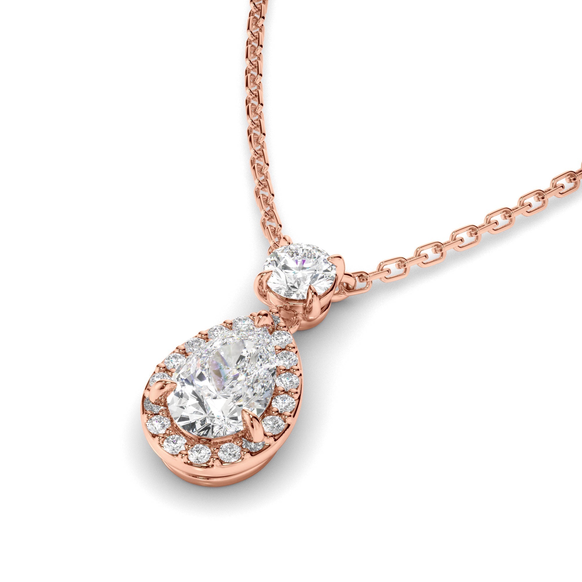 Pear Cut Diamond Halo Drop Pendant