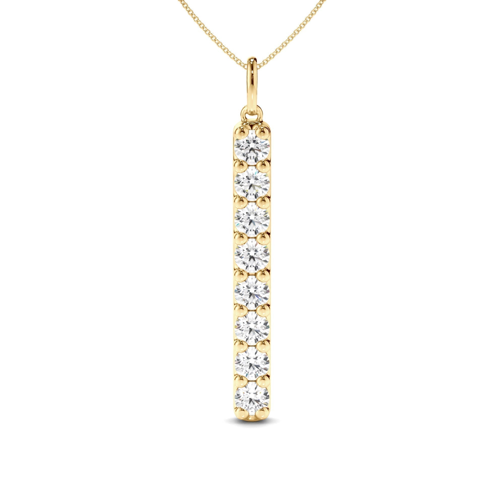 Round Brilliant Cut Diamond Drop Bar Pendant