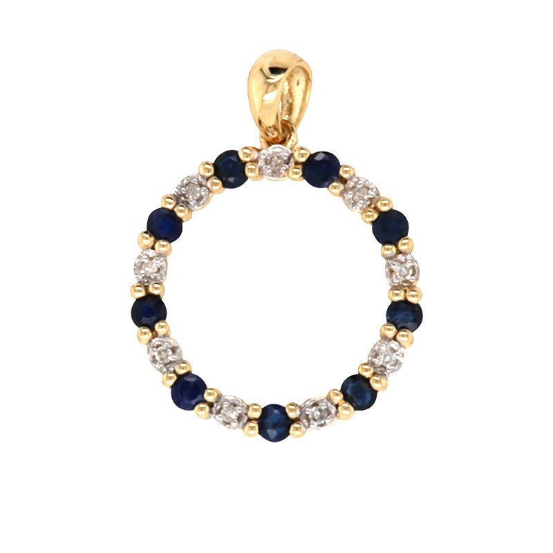 9ct Yellow Gold Sapphire & Diamond Pendant