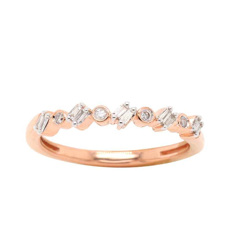 9ct Rose Gold Baguette & Round Diamond Ring