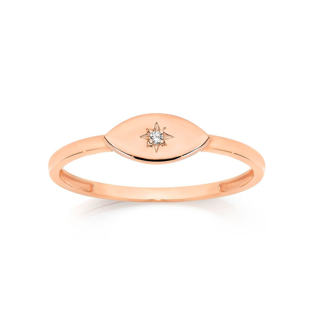 9ct rose gold polished signet ring with cubic zirconia