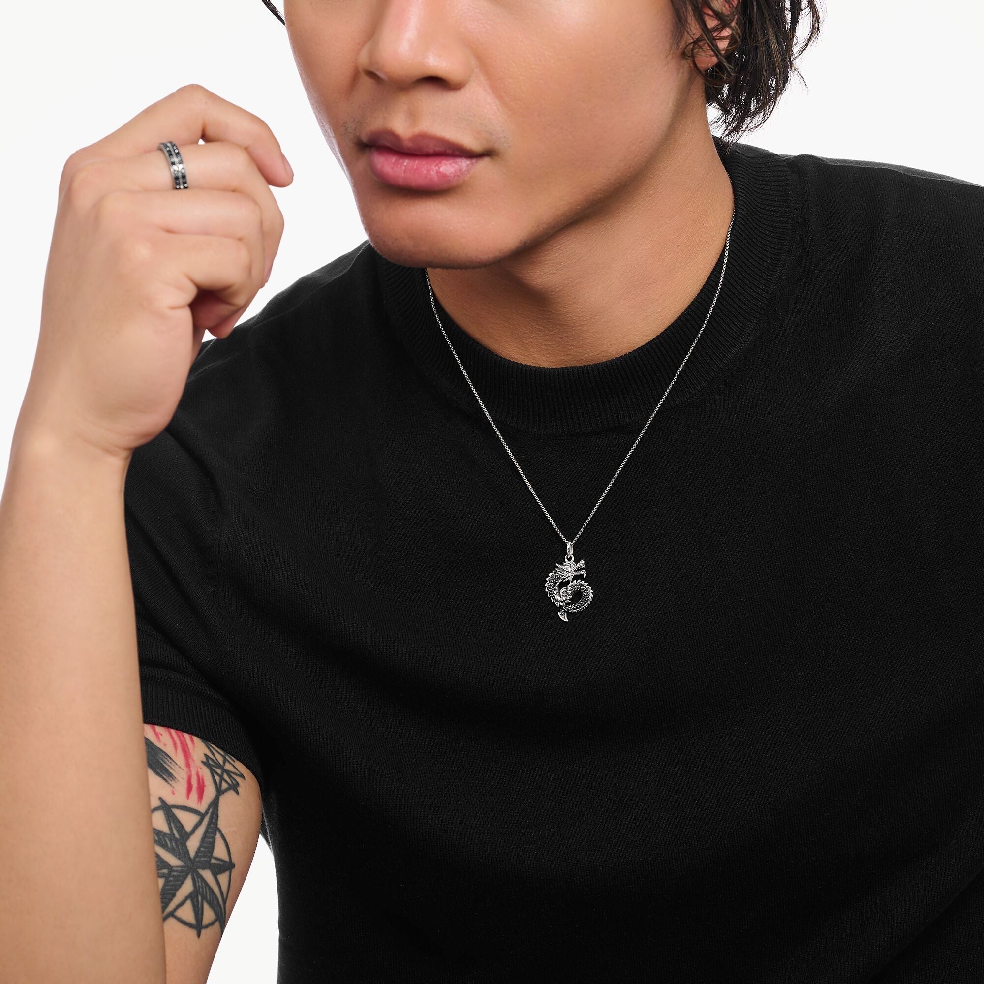 THOMAS SABO Necklace with dragon pendant black stones