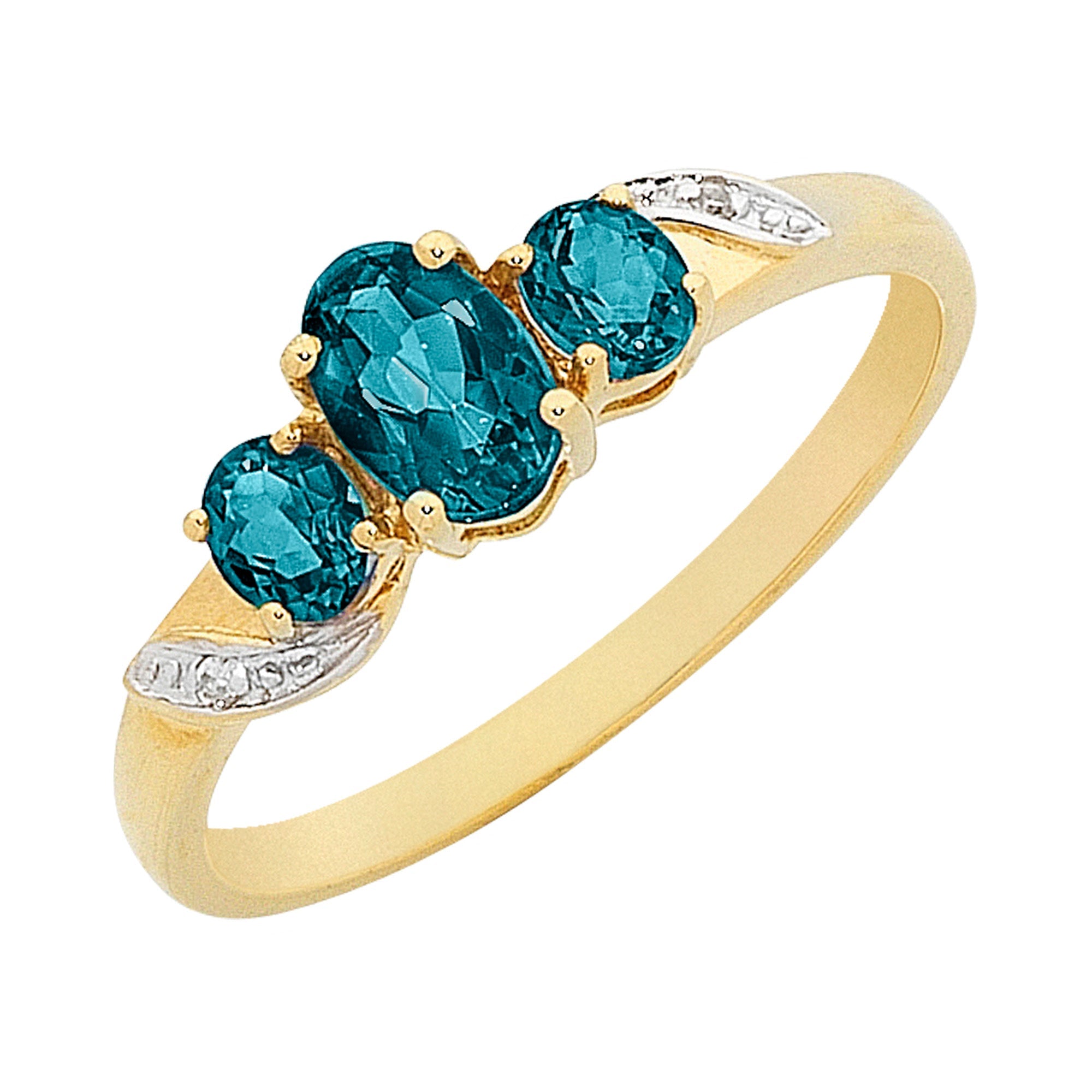 9ct Gold London Blue Topaz & Diamond Ring