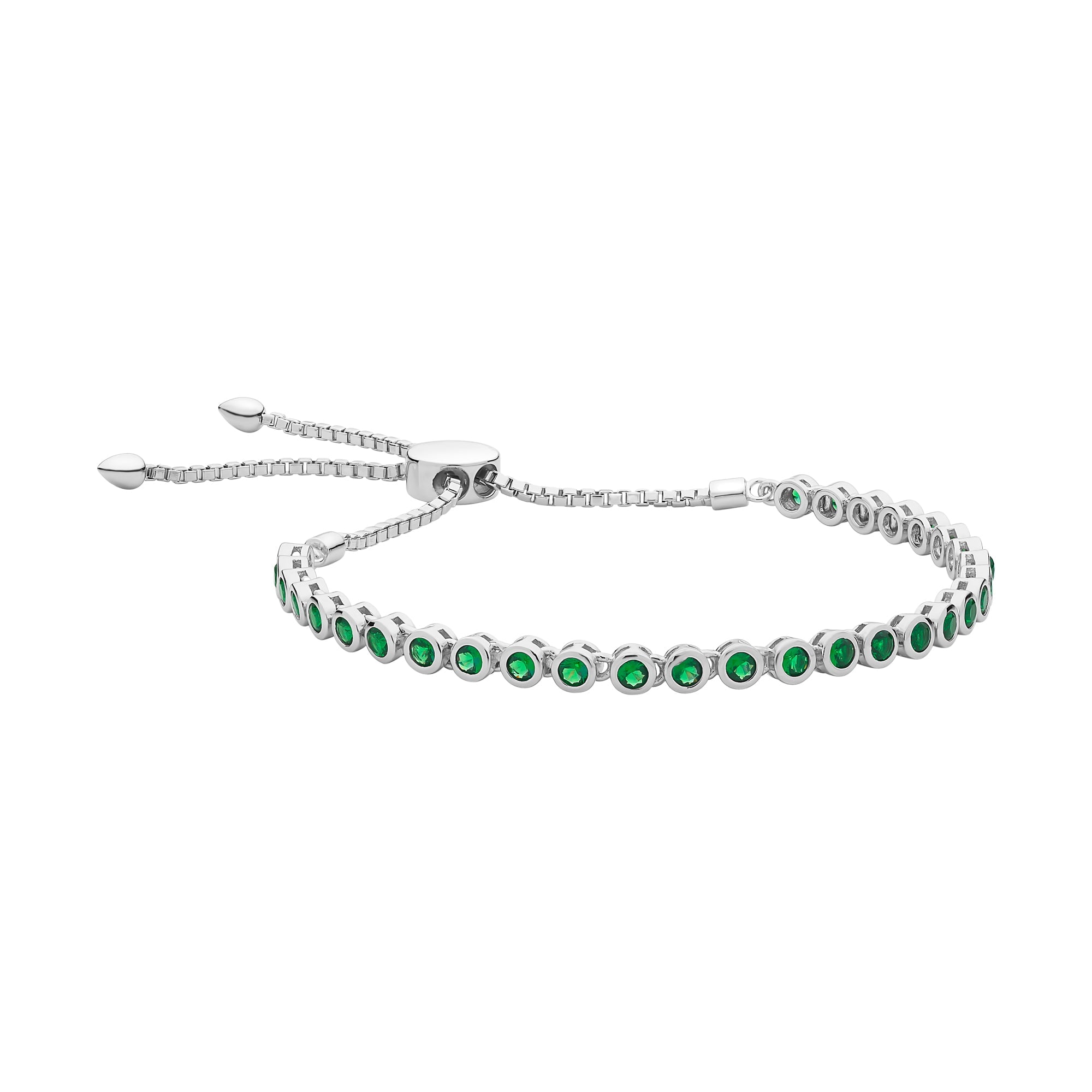 Sterling Silver Created Emerald Nano Friendship Bracelet