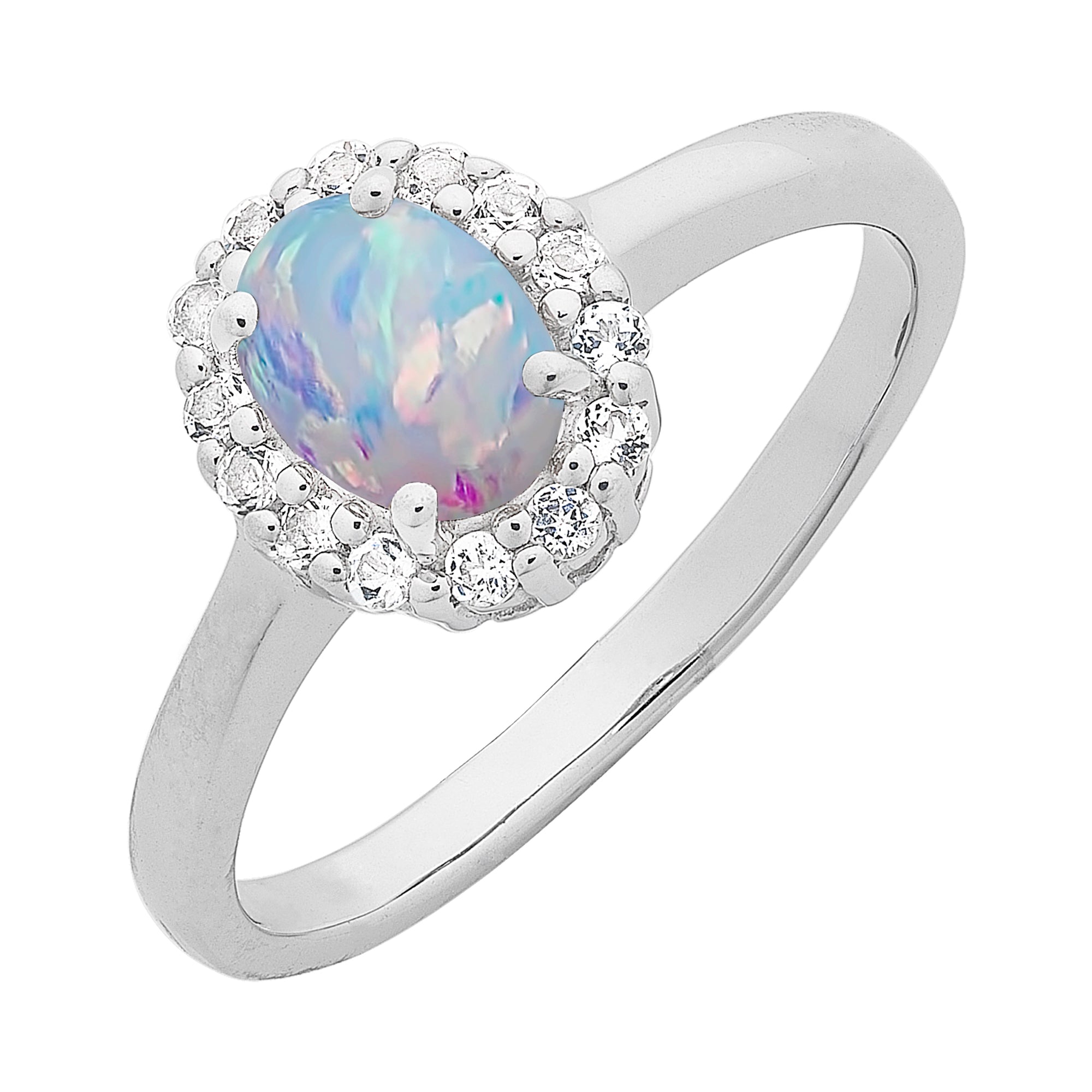 Sterling Silver Created Opal & White Topaz Ring