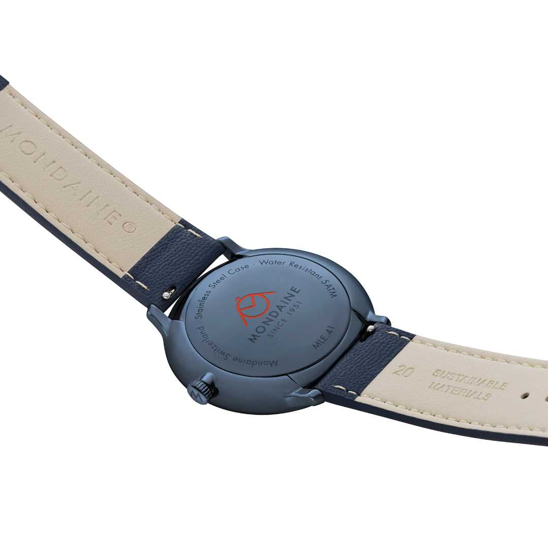 Mondaine Doppio Blue Vegan Leather 41mm Watch - MLE.41240.LDV