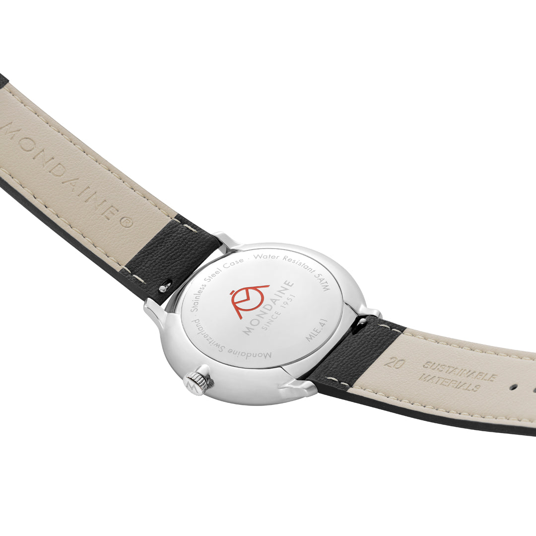 Mondaine Doppio Solar Black Dial Vegan Leather 41mm Watch - MLE.41920.LBV