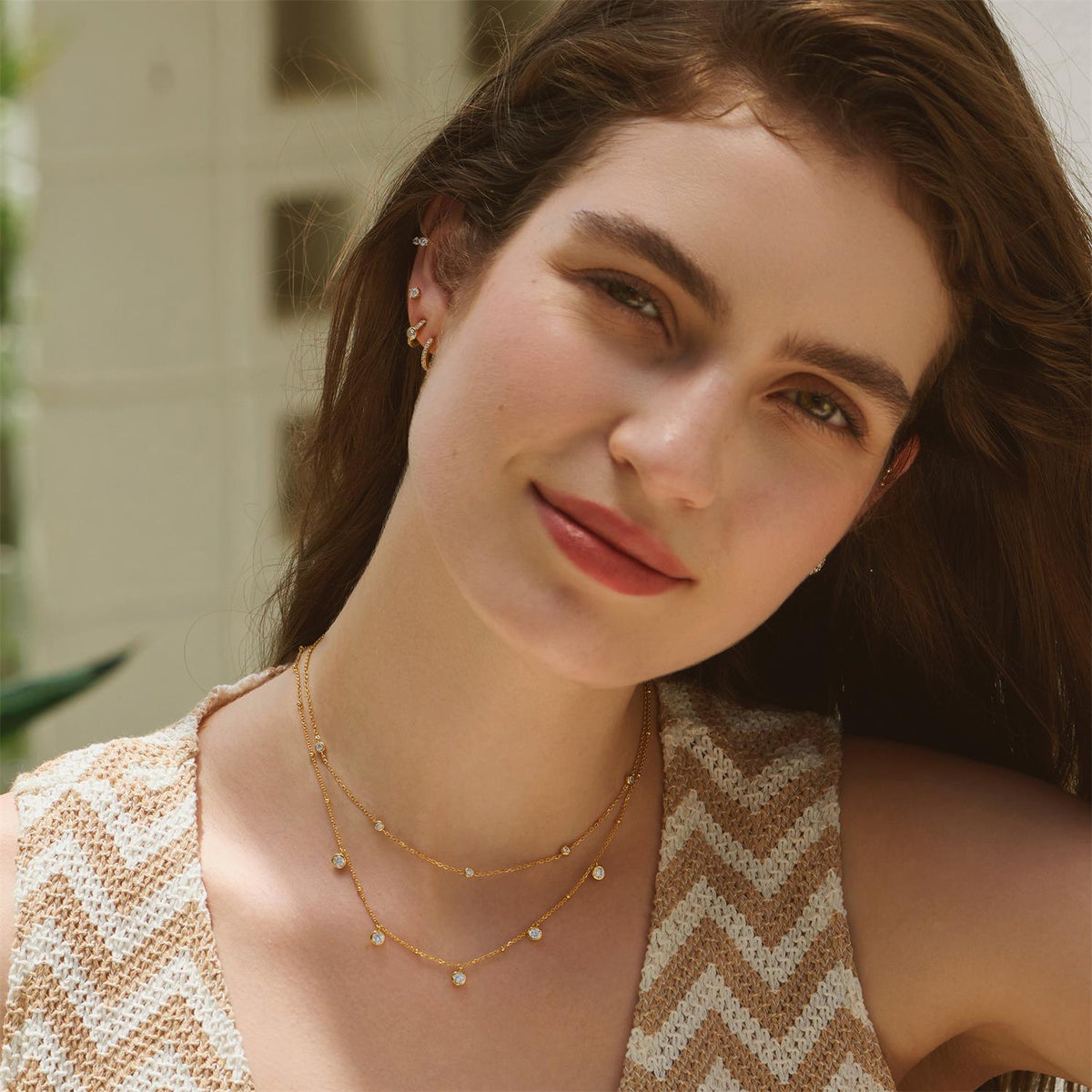 Ania Haie Gold Molten Bezel-Set Droplet Station Necklace