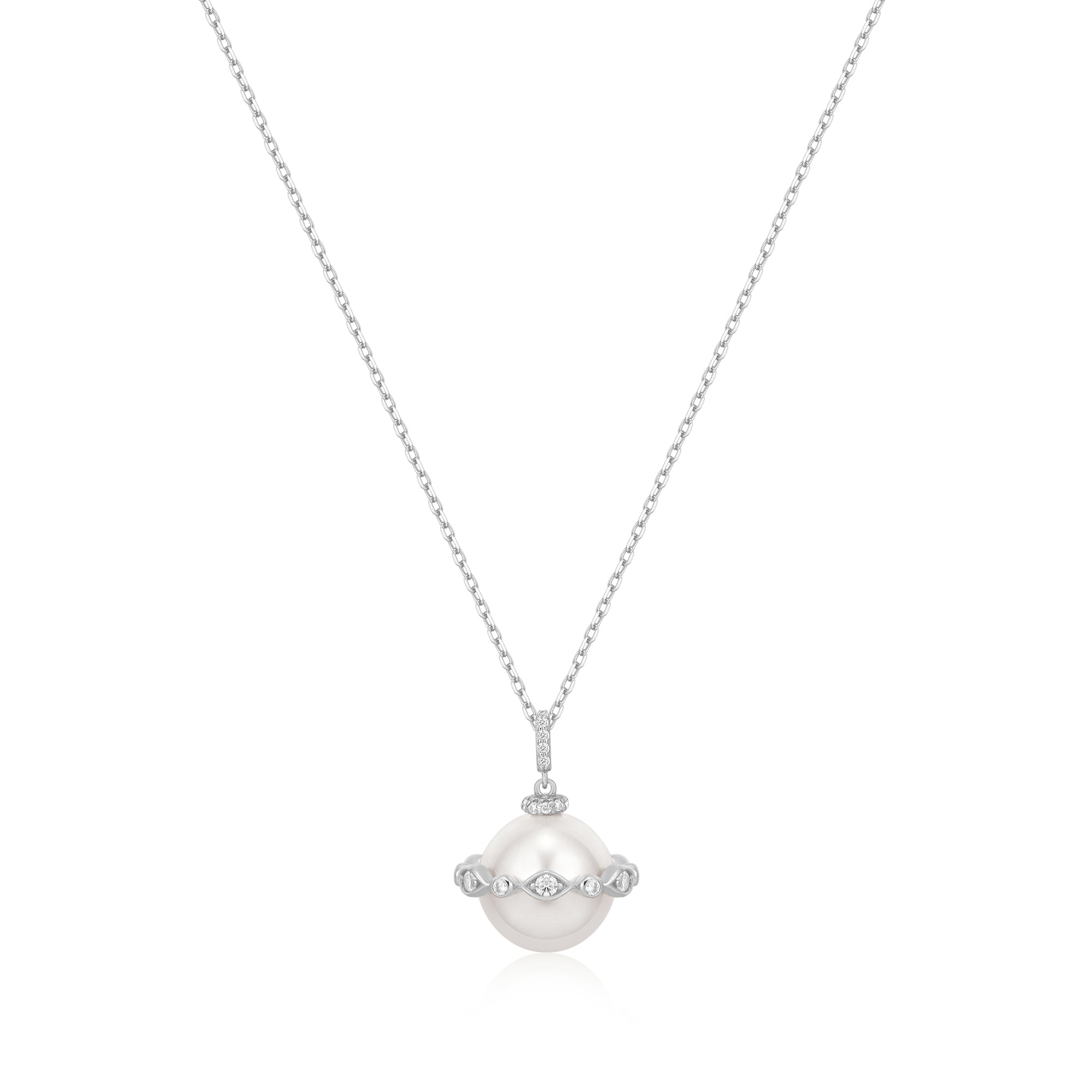 Ania Haie Silver Shell Pearl Halo Evil-Eye Necklace