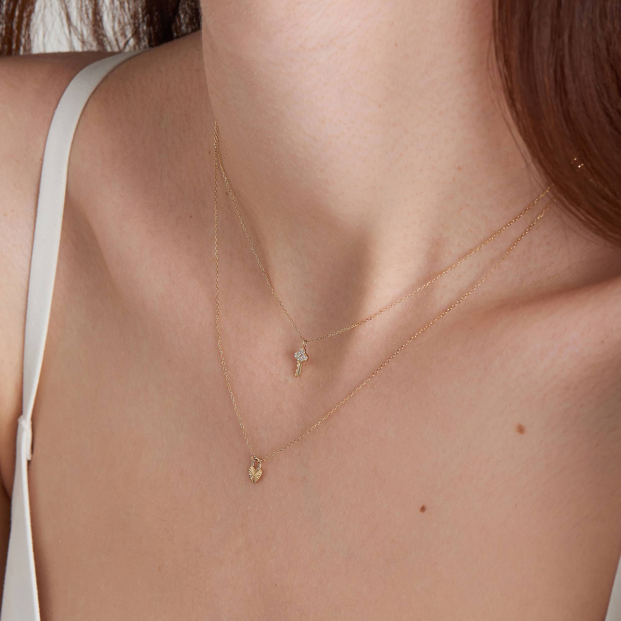 Ania Haie 14ct Gold Natural Diamond Key Necklace
