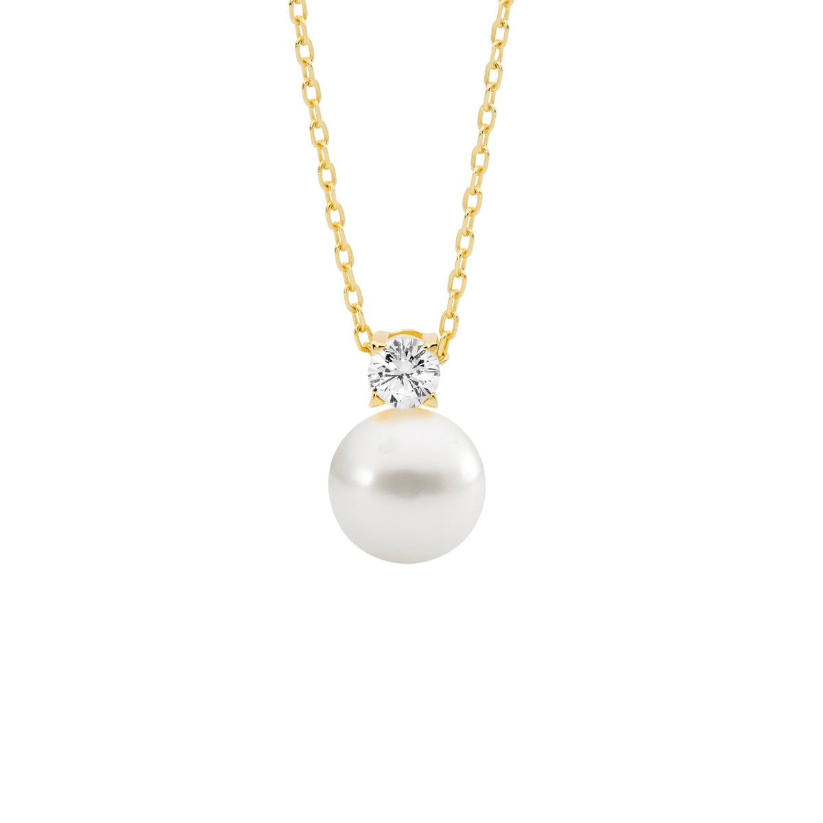 Gold Plated Sterling Silver Cubic Zirconia Pearl Pendant