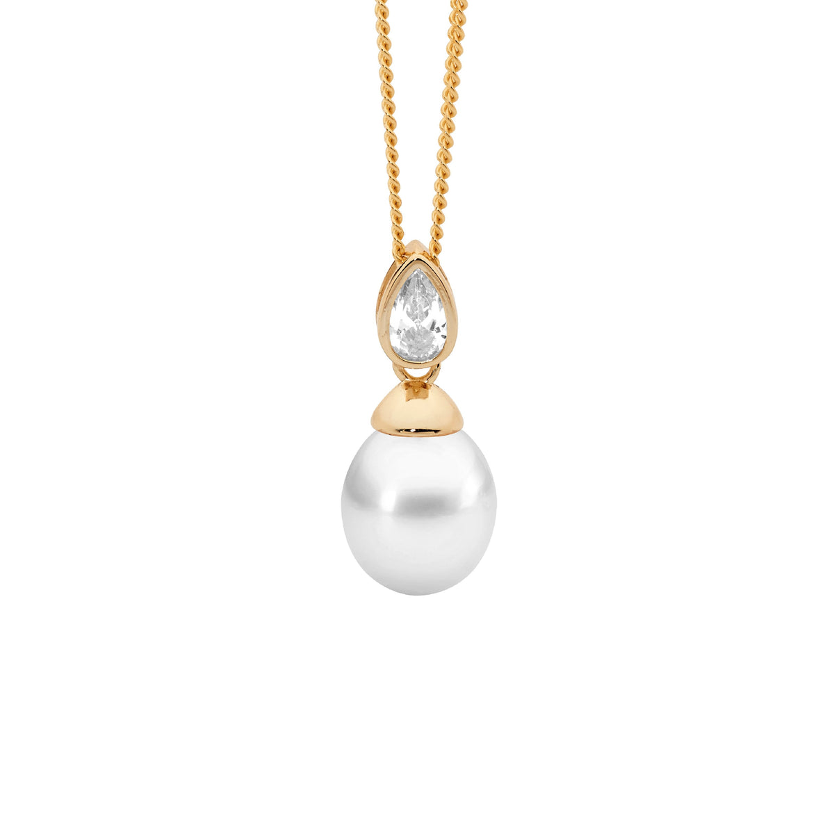 Gold Plated Sterling Silver Cubic Zirconia Pearl Pendant