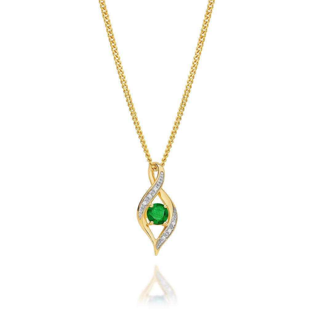 9ct gold natural emerald and diamond pendant