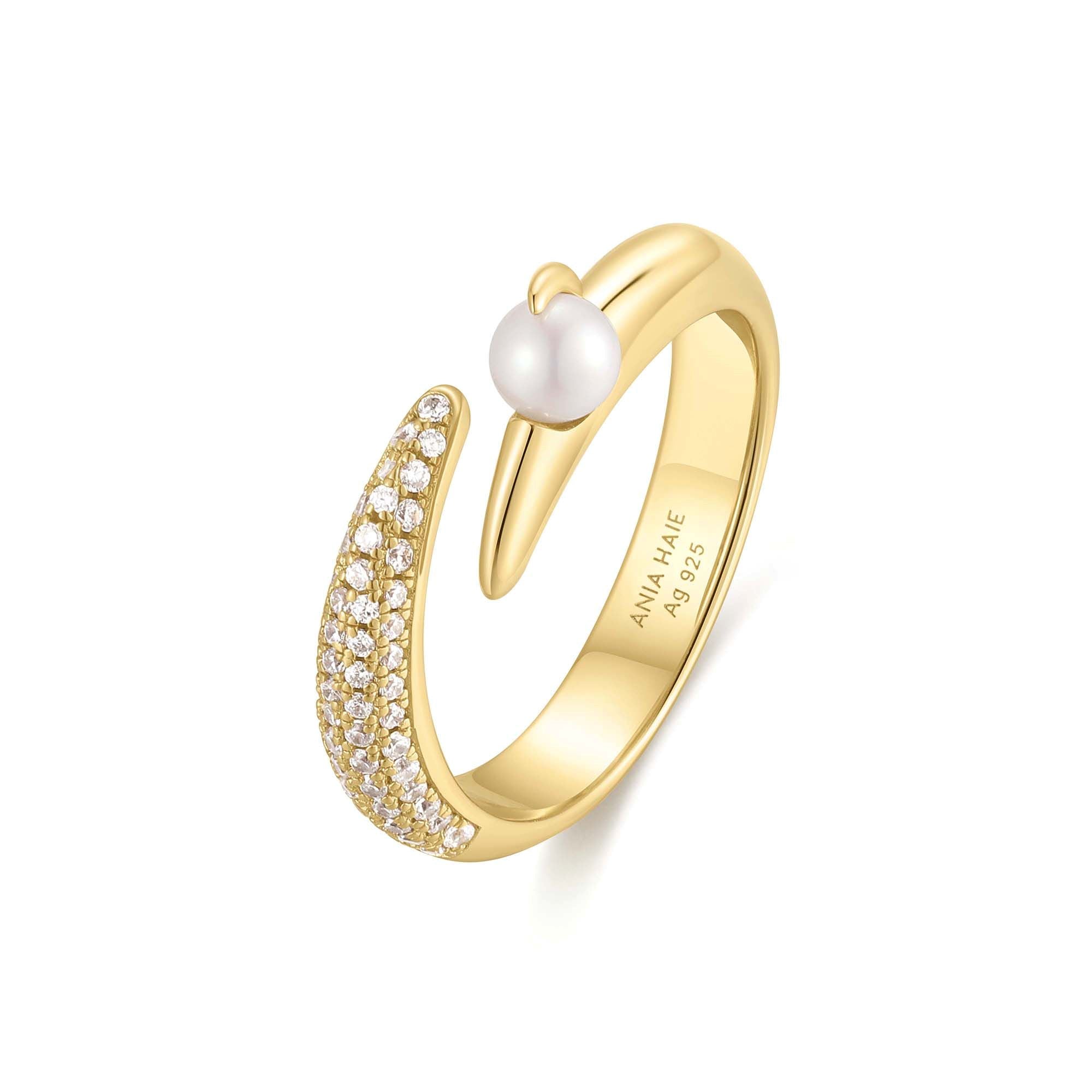 Ania Haie Gold Sparkle Pearl Crossover Adjustable Ring