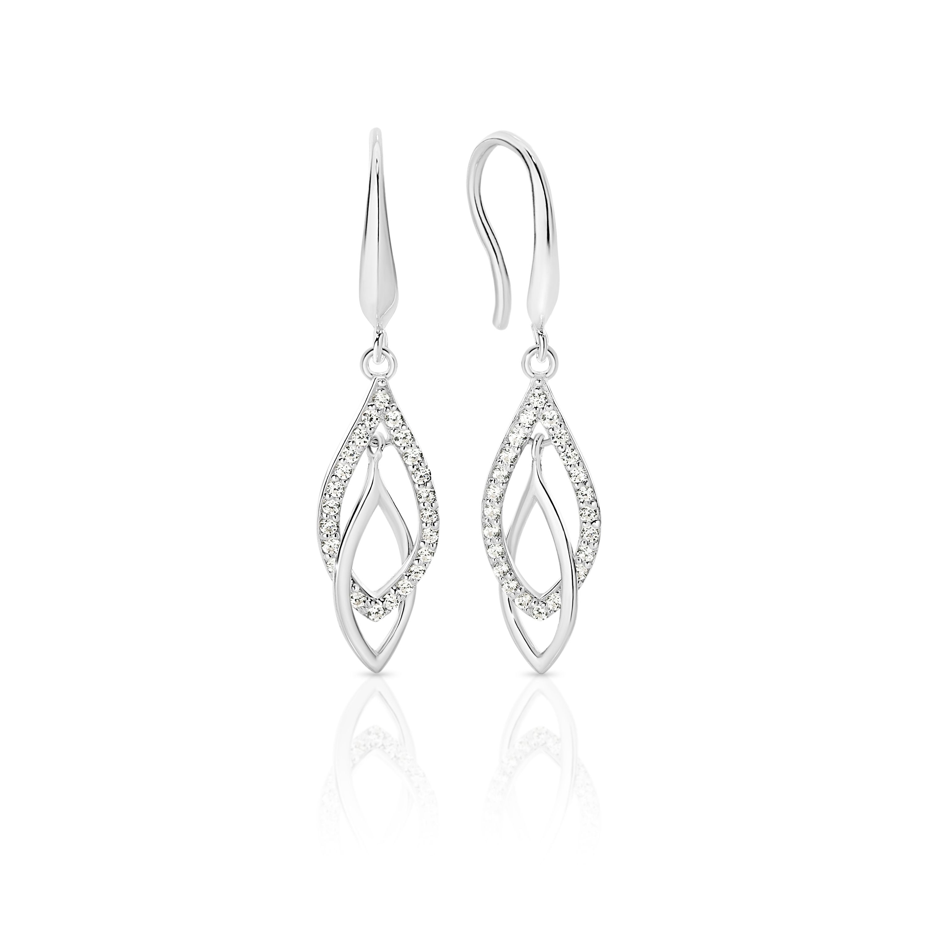 Silver Double Drop cubic zirconia Earrings