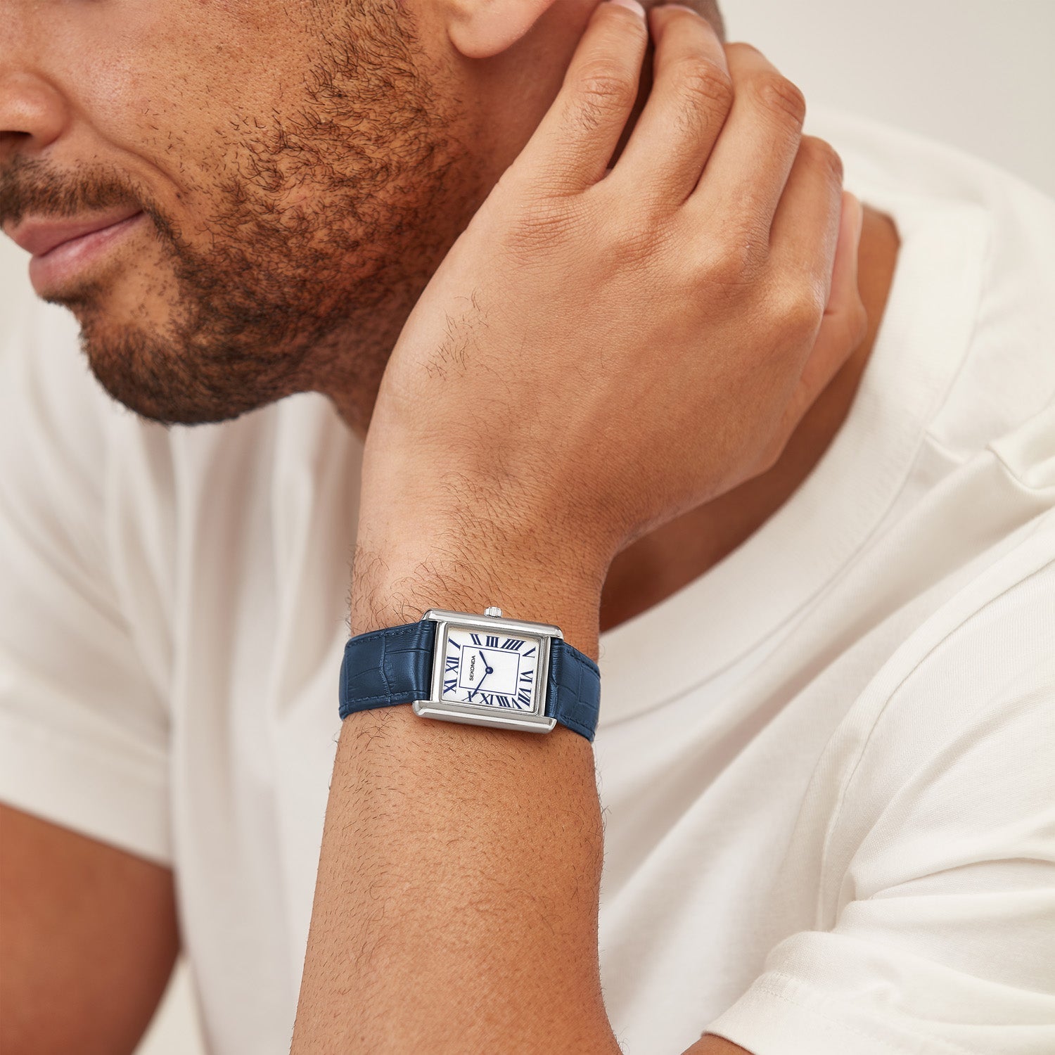 Sekonda Mens Clement Guilloche Dial Blue Leather 28x37mm Watch