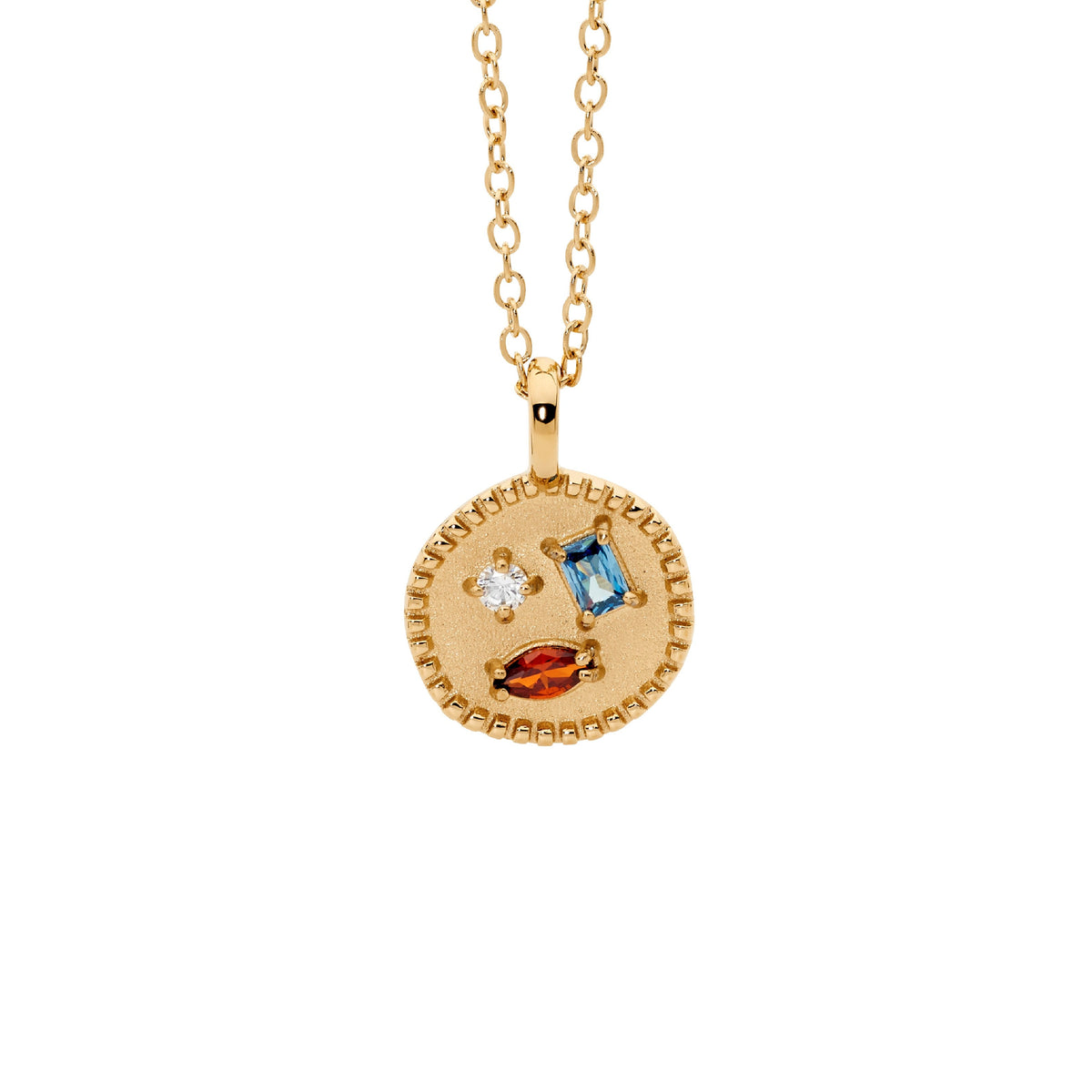 Gold Plated Stainless Steel Crystal Disc Pendant