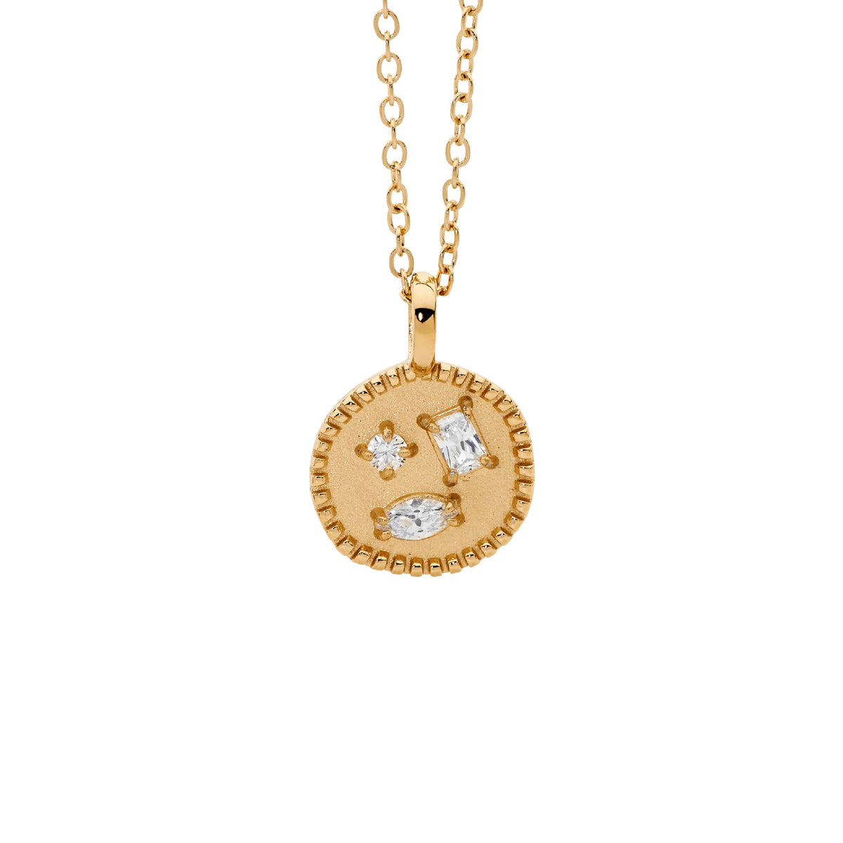 Gold Plated Stainless Steel Crystal Disc Pendant