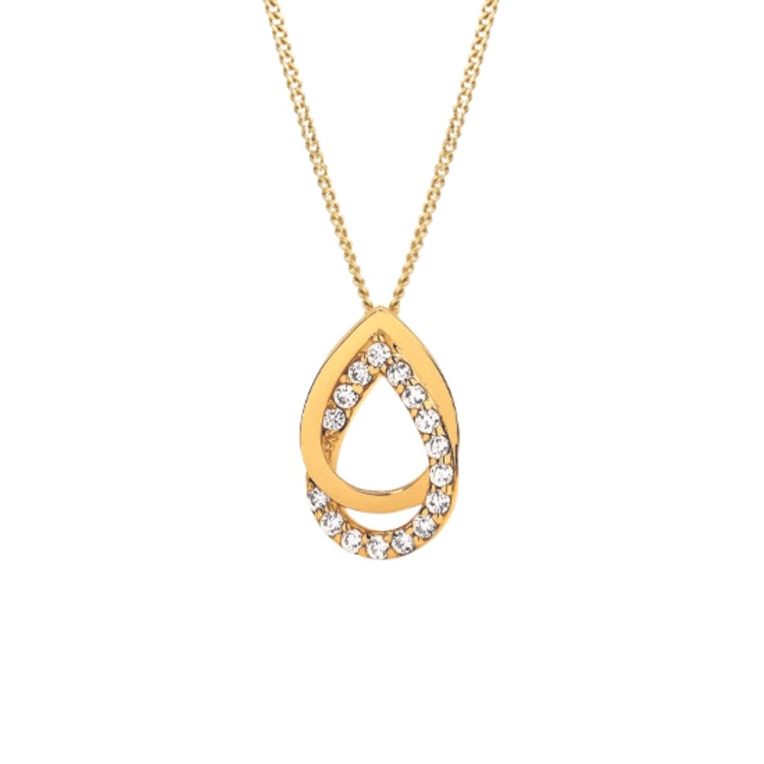 9ct gold double pear cubic zirconia slider pendant