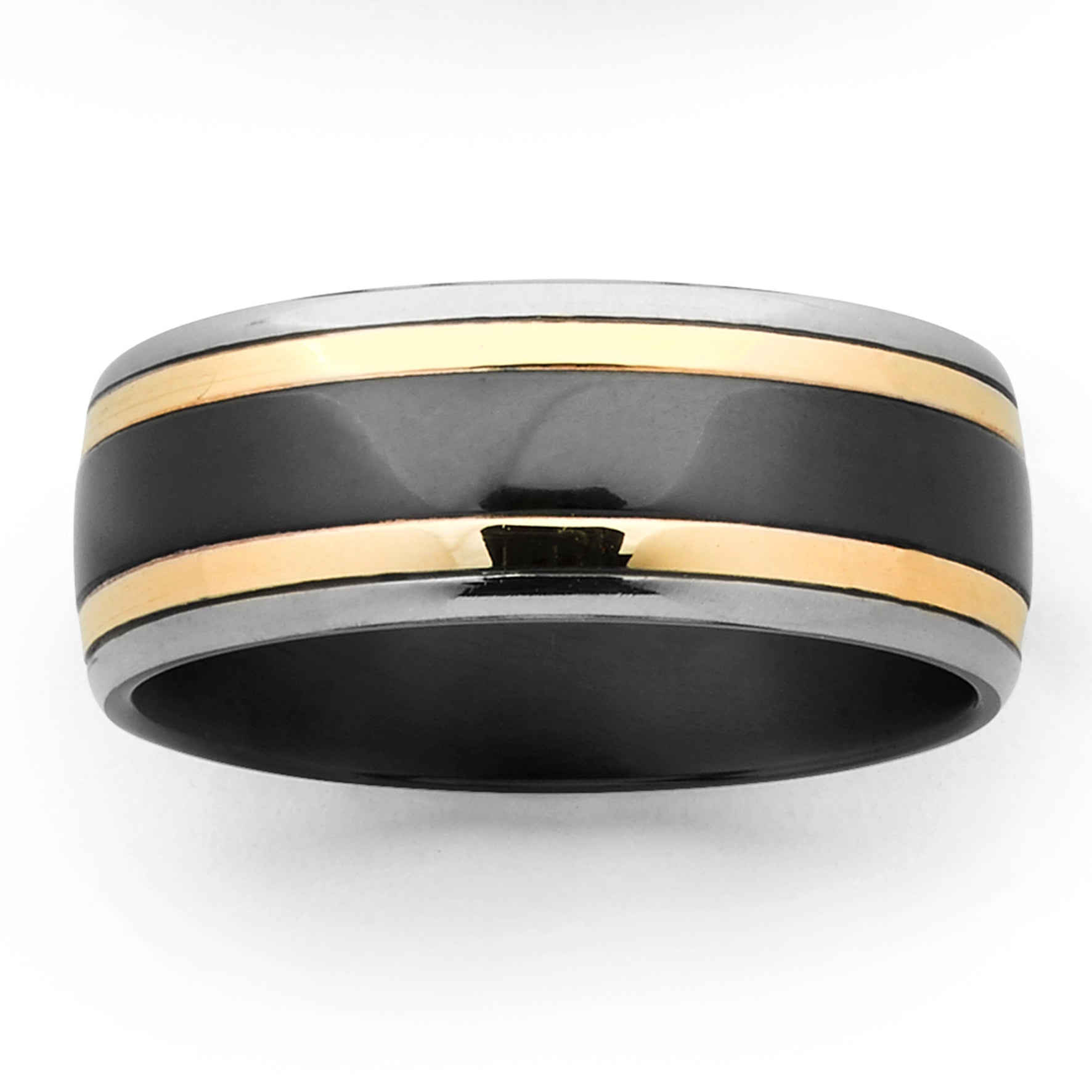 9ct Yellow Gold Black Zirconium Ring