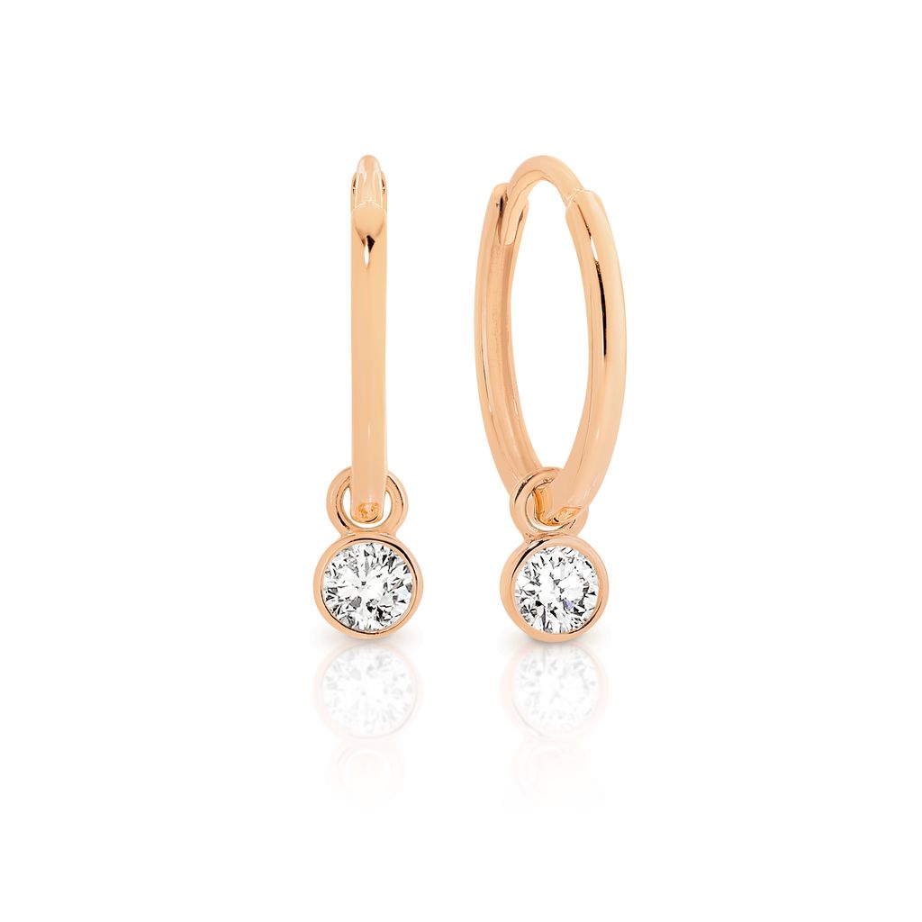 9ct rose gold huggies with cubic zirconia