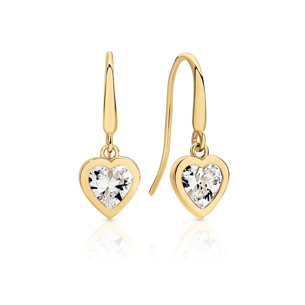 9ct gold bezel heart cubic zirconia earrings