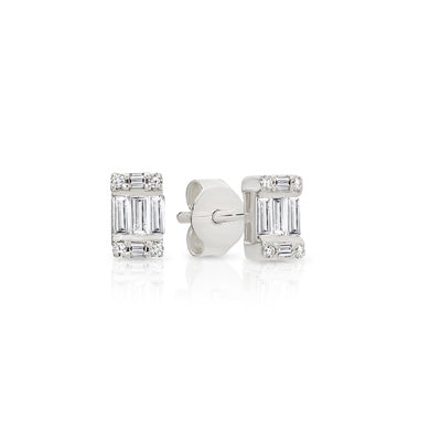 Sterling Silver Fancy Baguette Cubic Zirconia Stud Earrings