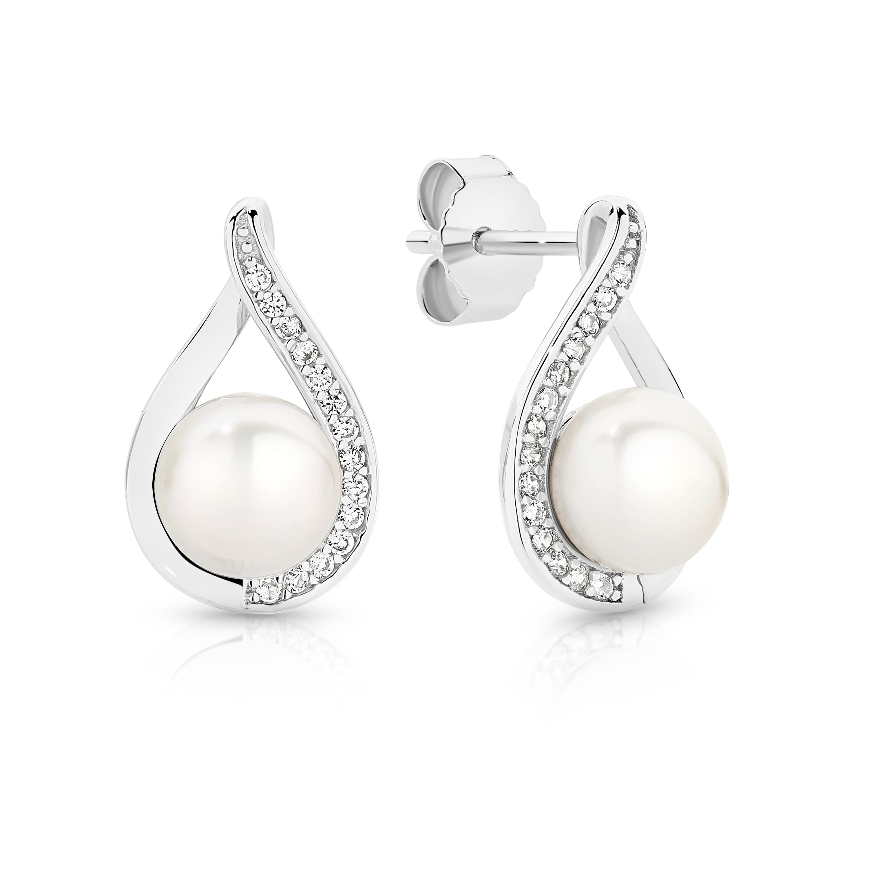 Silver Freshwater Pearl cubic zirconia Studs